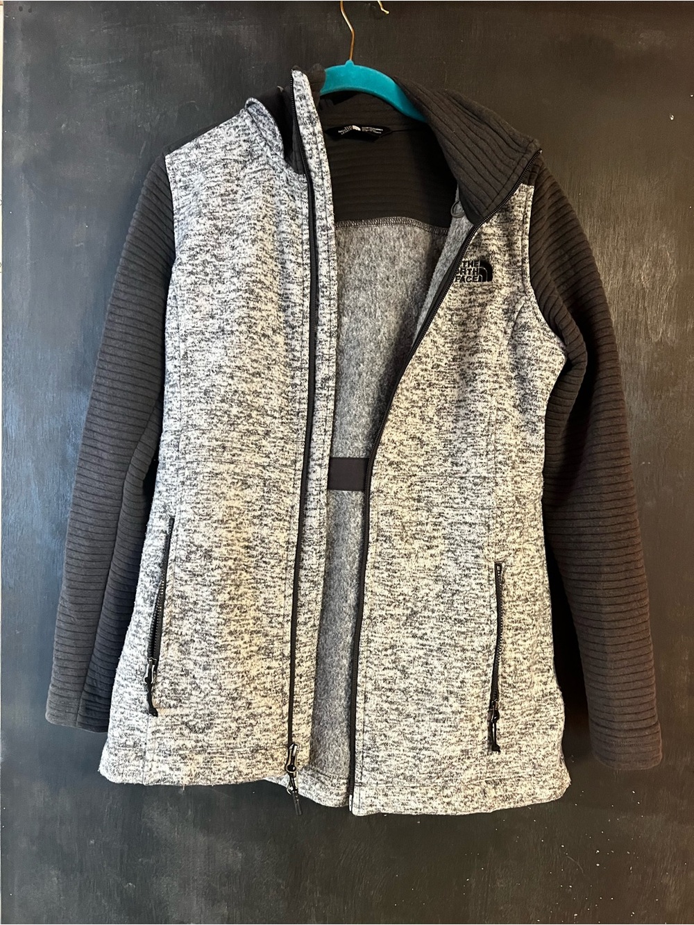 The North Face Gray and Black Hybrid Fleece Jacket